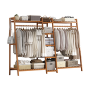 Freestanding Bamboo Garment Rack with Rail, Top Shelf & Shoe Storage