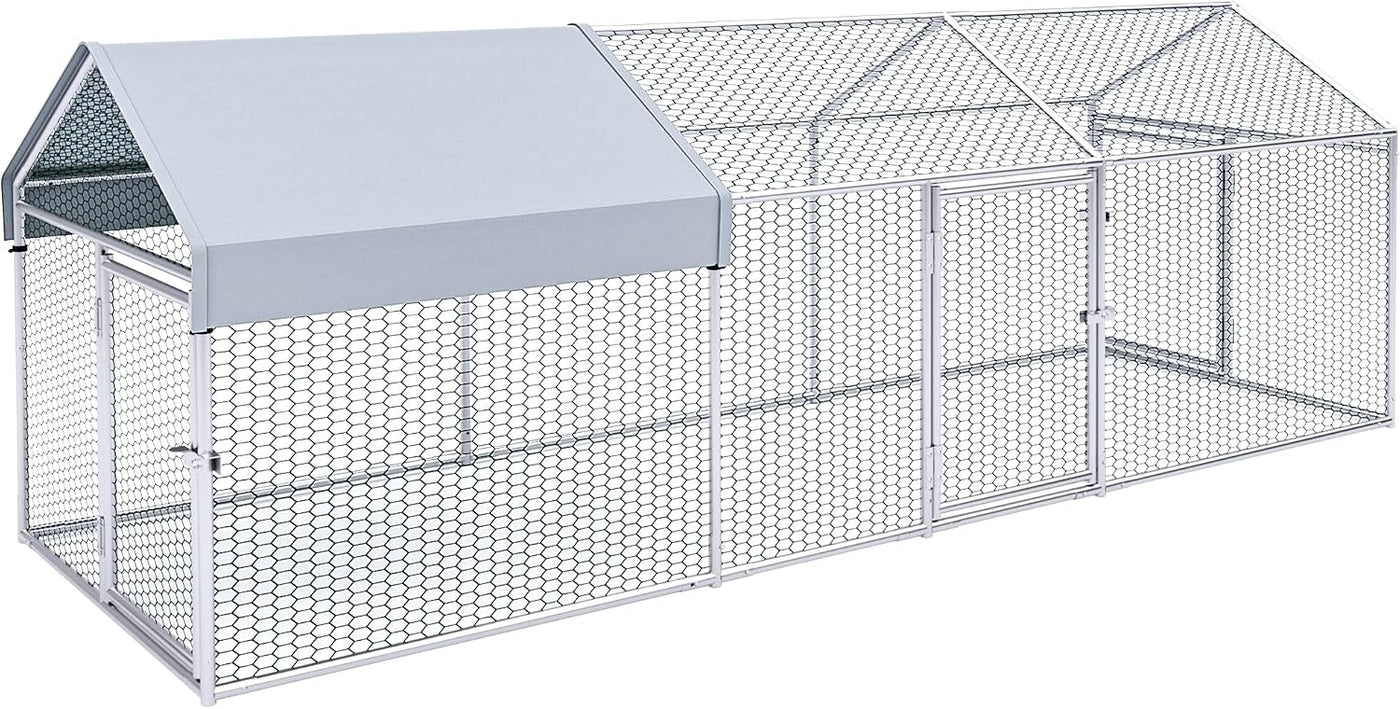 3×1×1m Metal Chicken Coop – Galvanised Outdoor Run with Waterproof Anti-UV Cover & 3 Lockable Doors