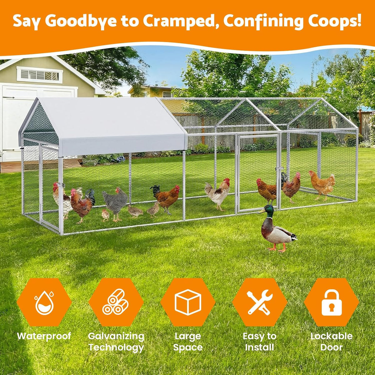 Galvanised Chicken Coop Run with Cover – 3 × 1 × 1 m