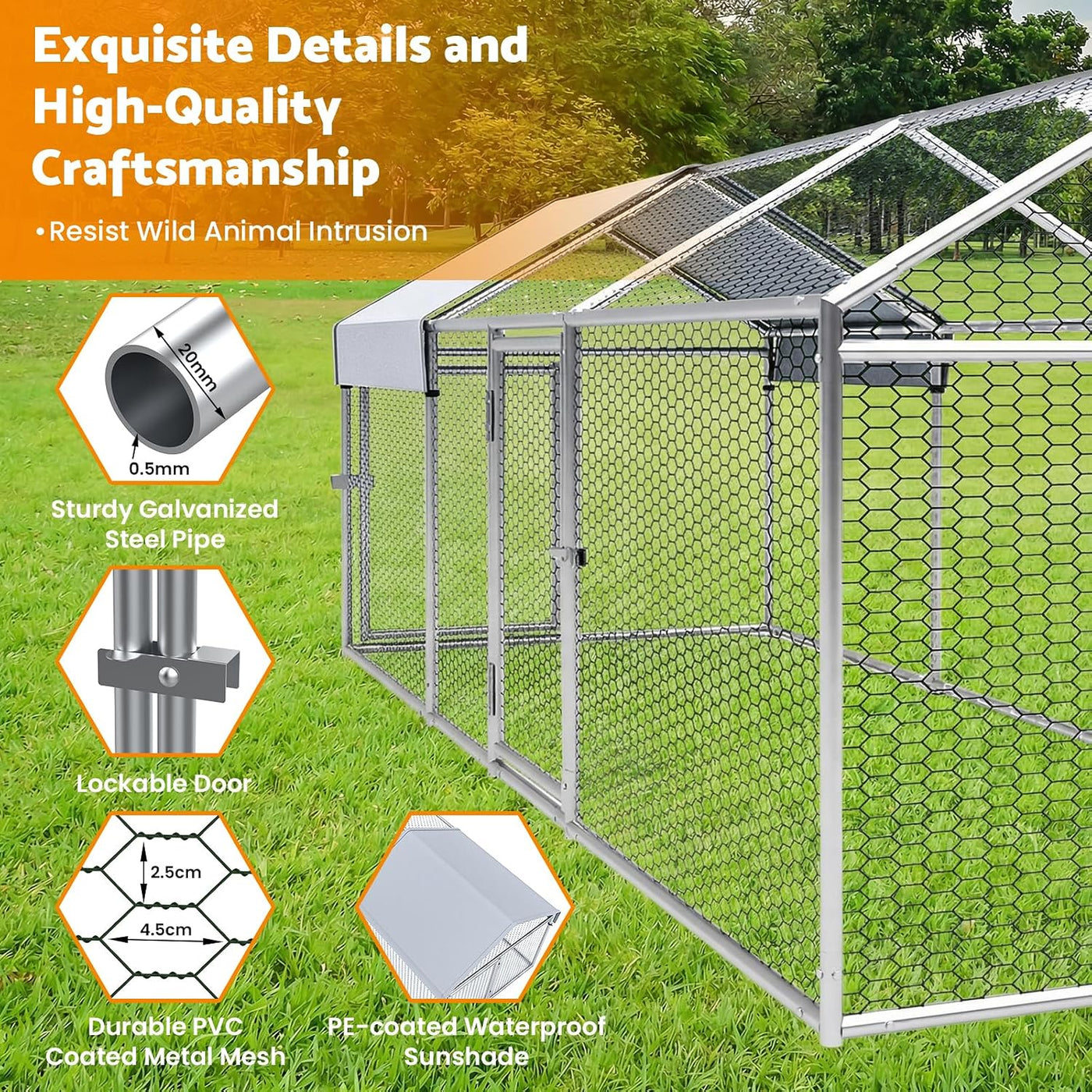 3×1×1m Metal Chicken Coop – Galvanised Outdoor Run with Waterproof Anti-UV Cover & 3 Lockable Doors