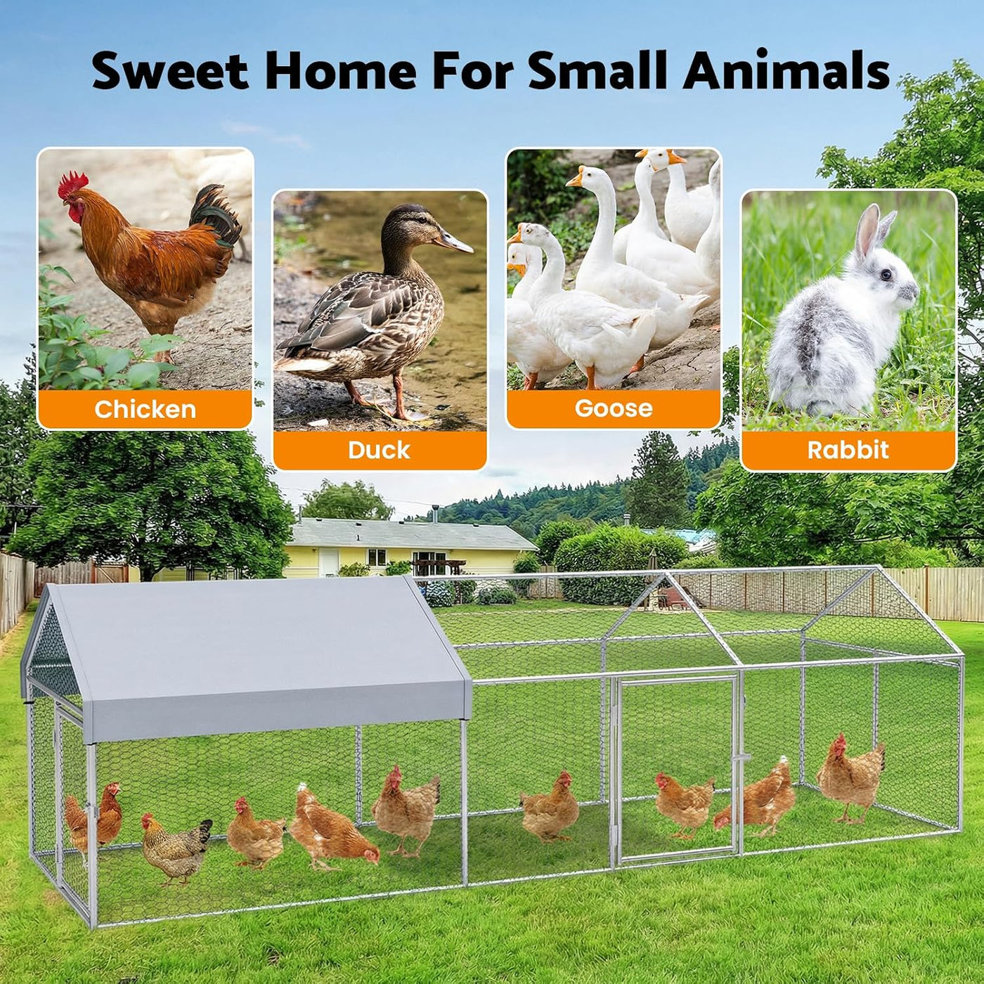 3×1×1m Metal Chicken Coop – Galvanised Outdoor Run with Waterproof Anti-UV Cover & 3 Lockable Doors