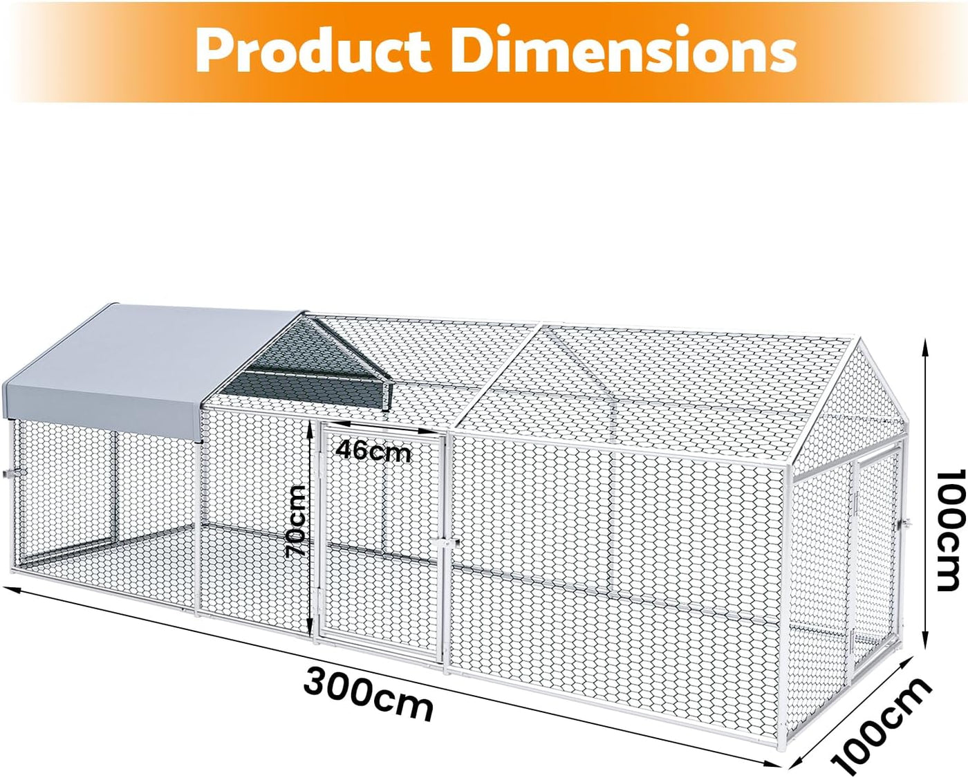 3×1×1m Metal Chicken Coop – Galvanised Outdoor Run with Waterproof Anti-UV Cover & 3 Lockable Doors