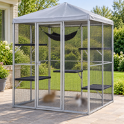 200 × 96 × 195 cm Walk-In Metal Catio with 5 Platforms & Hammock
