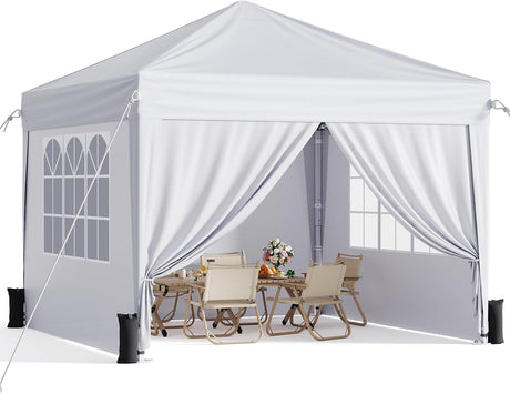 White pop-up canopy tent with sidewalls view 1