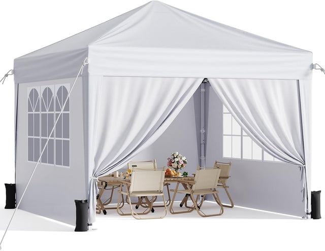 White pop-up canopy tent with sidewalls view 1