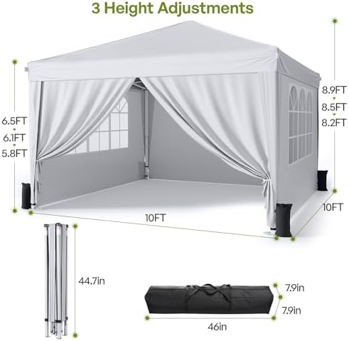 10 × 10 ft Pop-Up Canopy Tent with Four Removable Sidewalls