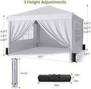 10 × 10 ft Pop-Up Canopy Tent with Four Removable Sidewalls