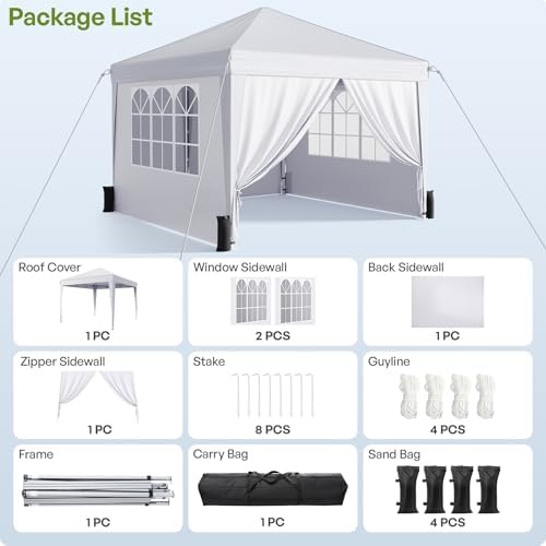 10 × 10 ft Pop-Up Canopy Tent with Four Removable Sidewalls