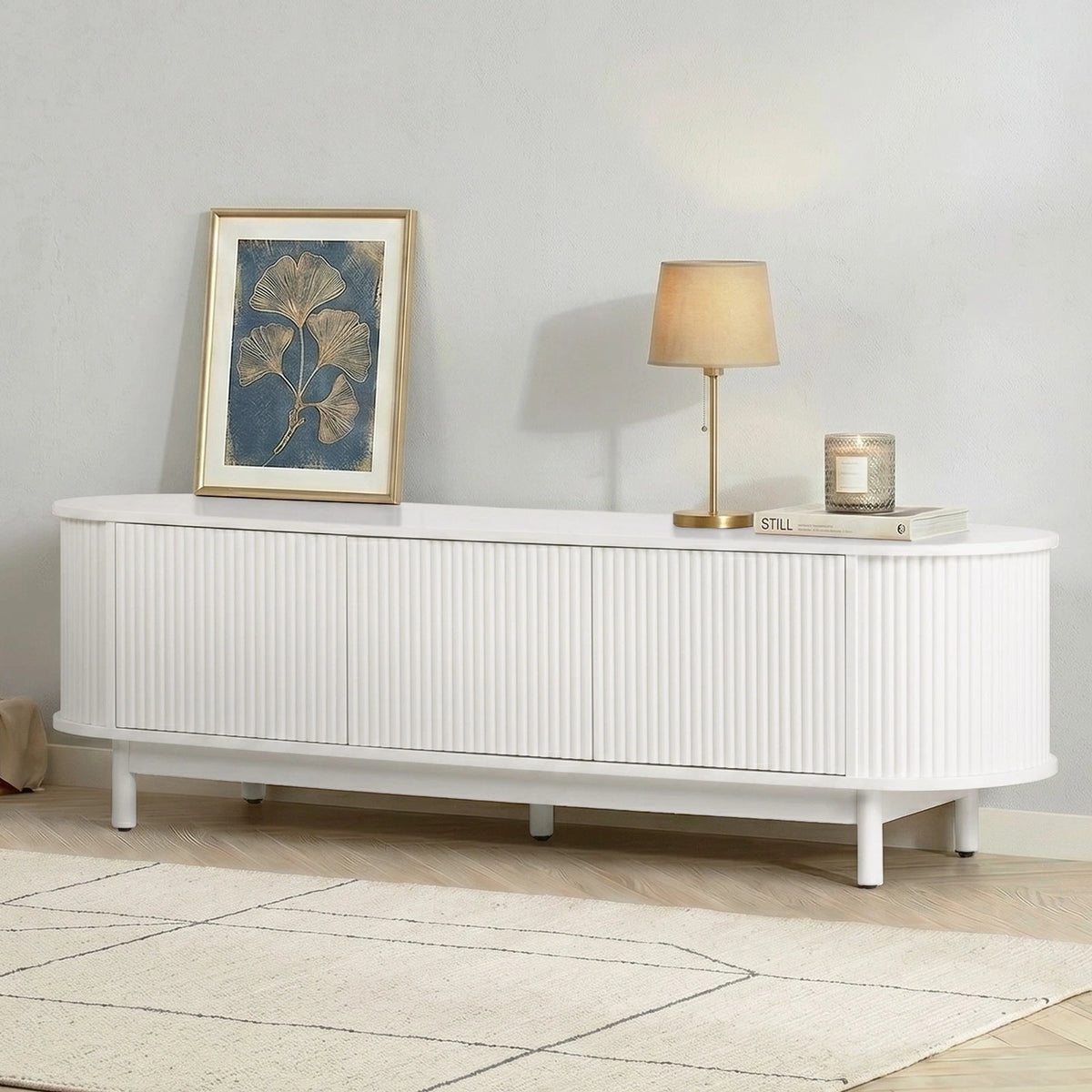 Modern 160cm TV Cabinet Entertainment Unit with 3 Doors – White