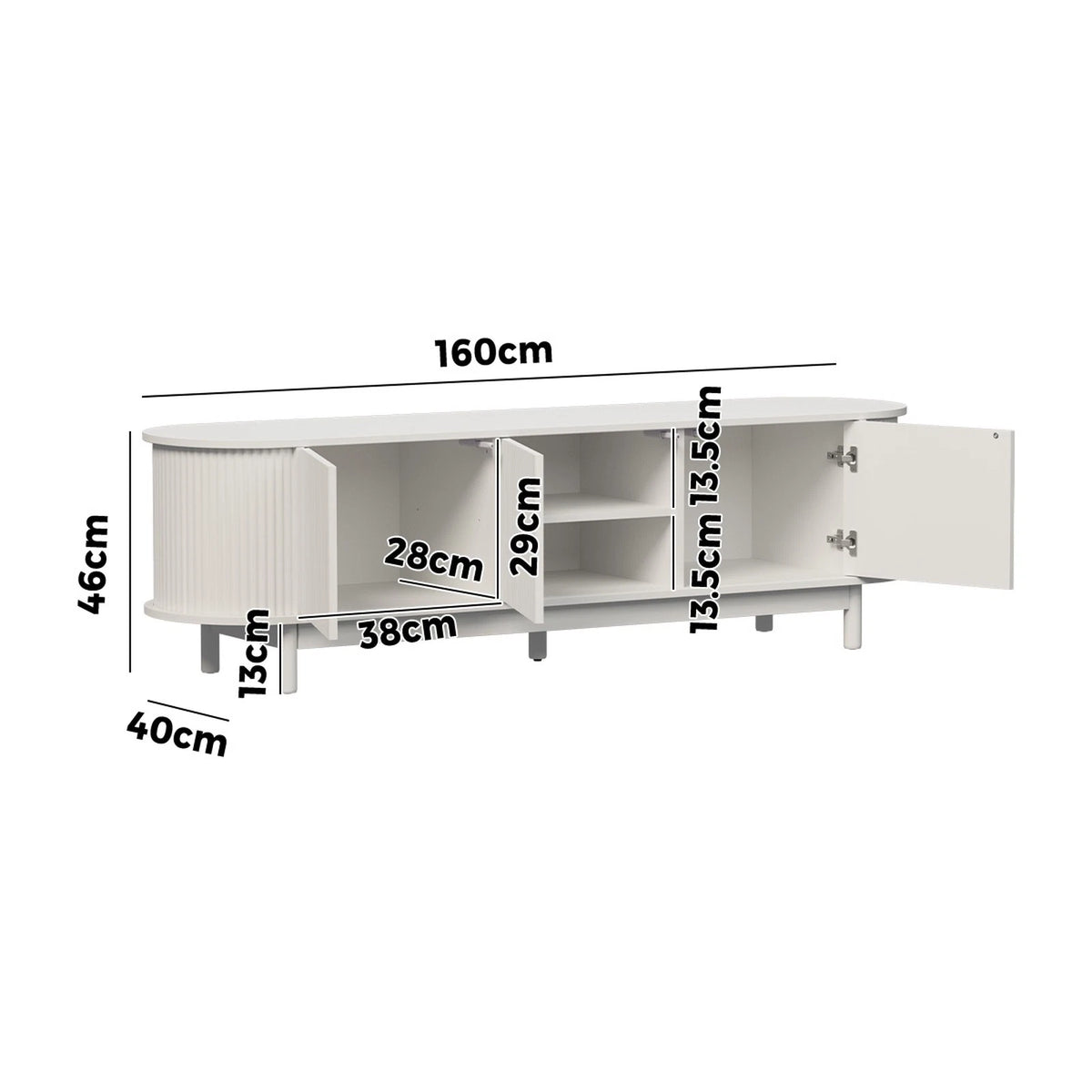 Modern 160cm TV Cabinet Entertainment Unit with 3 Doors – White