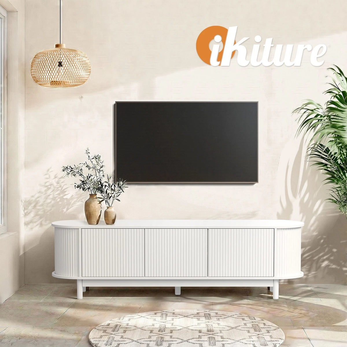Modern 160cm TV Cabinet Entertainment Unit with 3 Doors – White