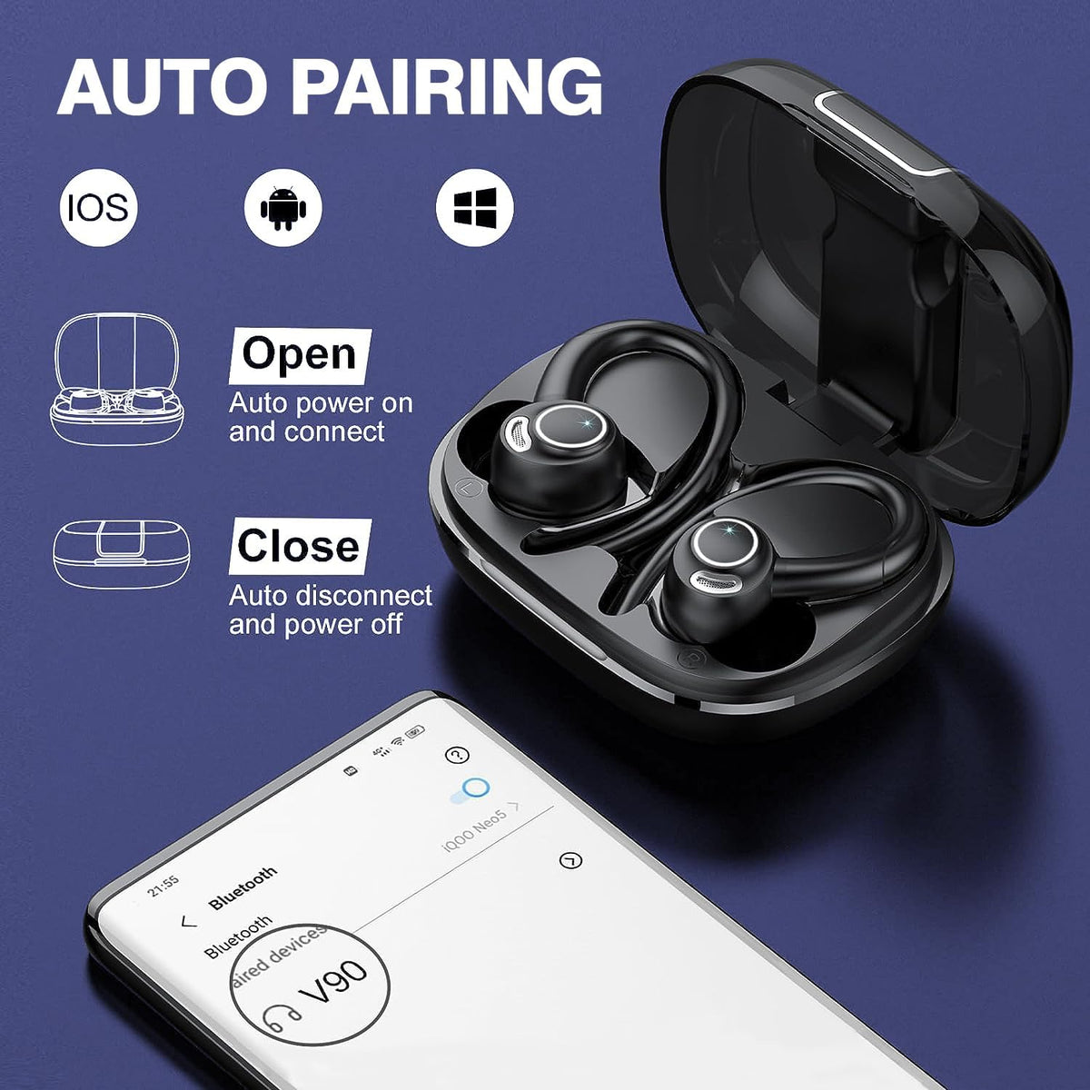 Bluetooth 5.3 Wireless Sport Earbuds with LED Charging Case