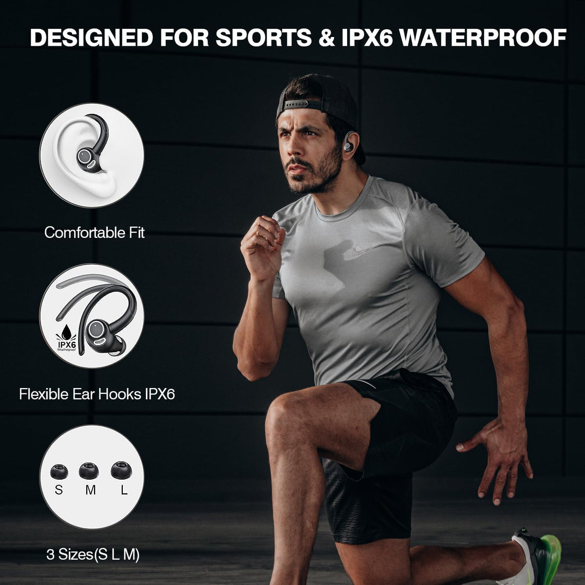 Bluetooth 5.3 Wireless Sport Earbuds with LED Charging Case