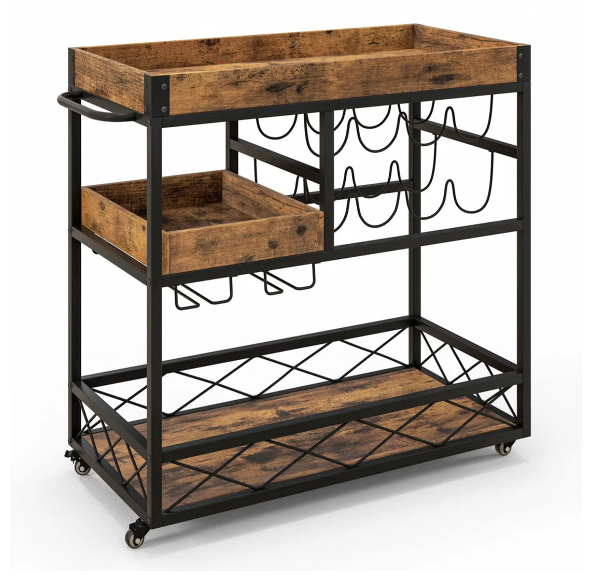 3-Tier Rolling Bar Cart with Removable Serving Tray