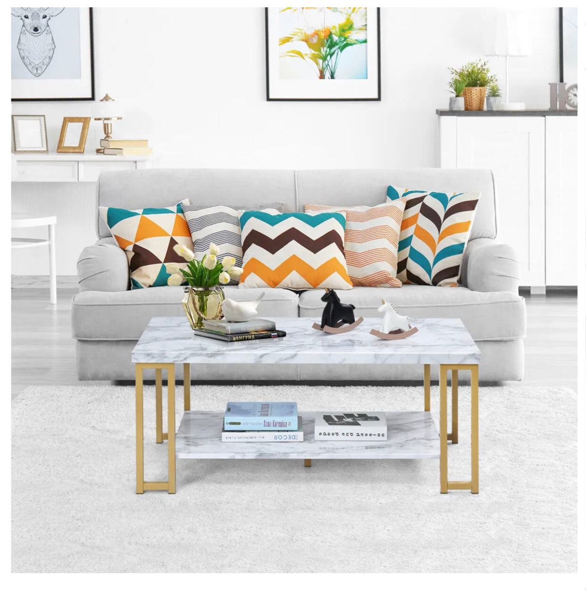 Rectangular Marble-Print Coffee Table