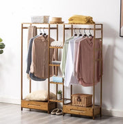 Bamboo Garment Rack with Hanging Rail & Storage Shelves