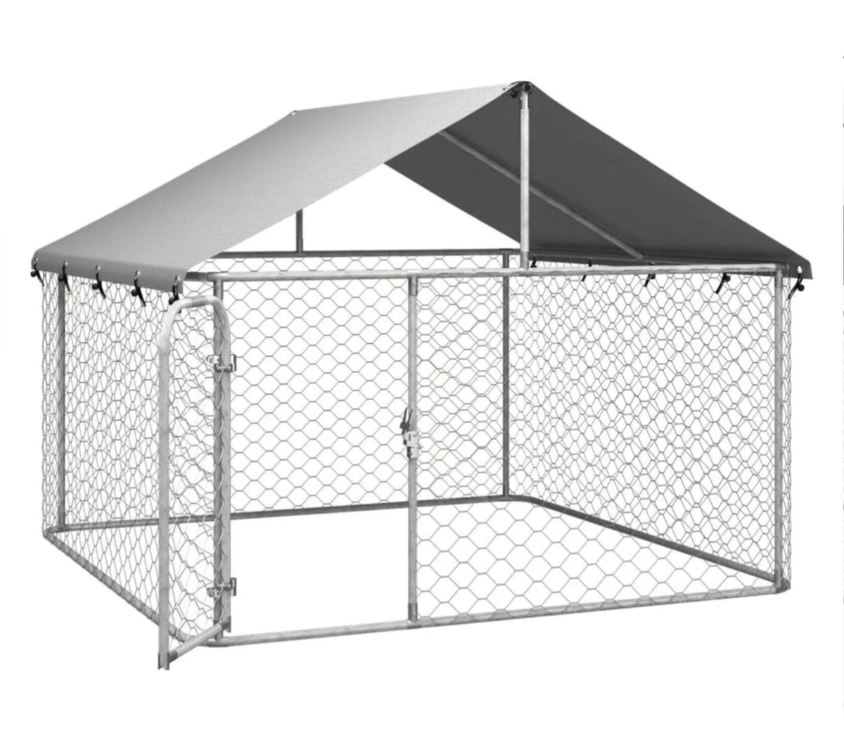 200 × 200 × 150 cm Galvanised Outdoor Dog Kennel with Roof