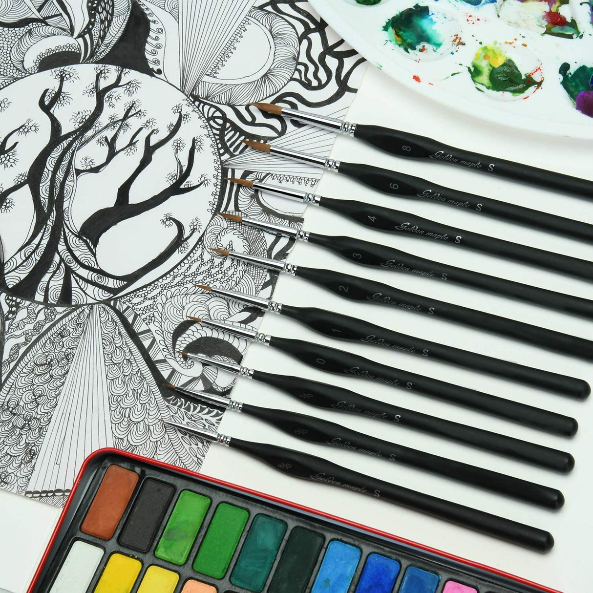 Artist Paint Brushes set-10 Pcs Best Professional Detail Paint Brush, Miniature Brushes Will Keep a Fine Point and Spring, for Watercolour, Oil, Acrylic, Nail Art & Models, Paint by Numbers