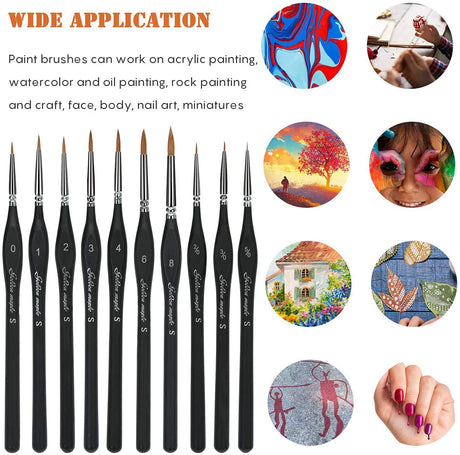 Artist Paint Brushes set-10 Pcs Best Professional Detail Paint Brush, Miniature Brushes Will Keep a Fine Point and Spring, for Watercolour, Oil, Acrylic, Nail Art & Models, Paint by Numbers