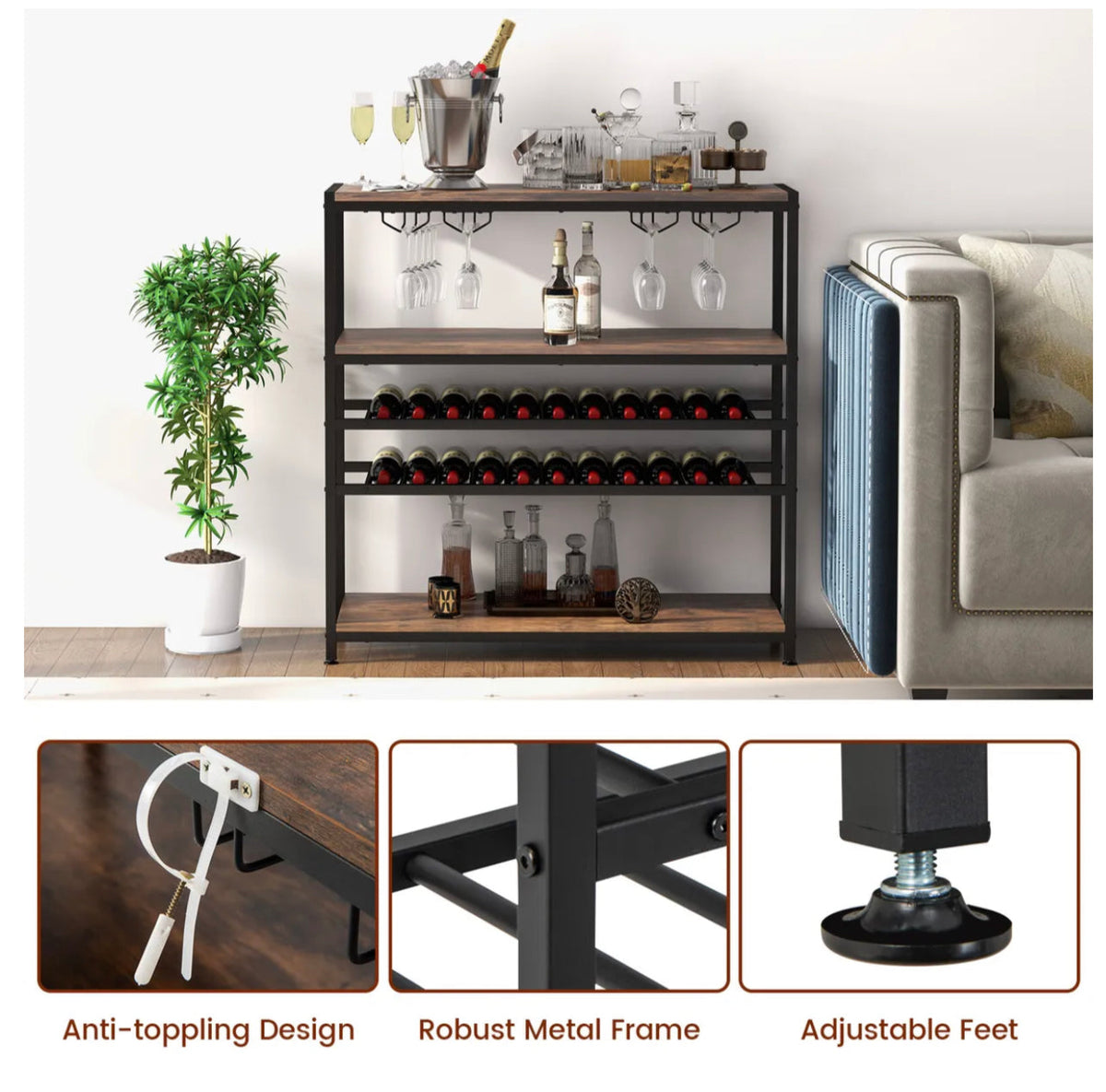 Freestanding Bar Cabinet with 2 Wine Racks