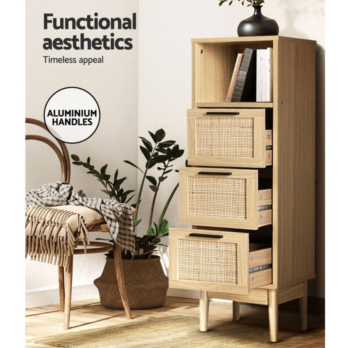 3-Drawer Rattan Storage Cabinet
