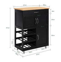 Compact Kitchen Trolley with 3-Bottle Wine Rack