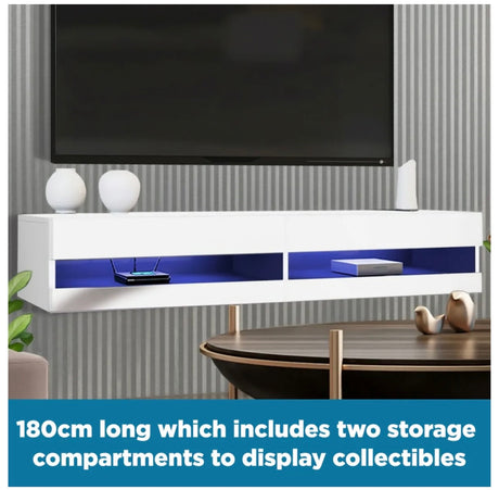180cm Floating TV Stand Cabinet Wall Mounted Entertainment Unit with LED Lights