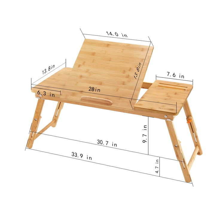 Laptop Tray Desk Newvante Bamboo Adjustable Table Foldable Breakfast Serving Right-Left Hand Bed Tray Coffee Tea Table Large Size