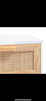 Solid Pine & Natural Rattan Console Table – White, 80 cm