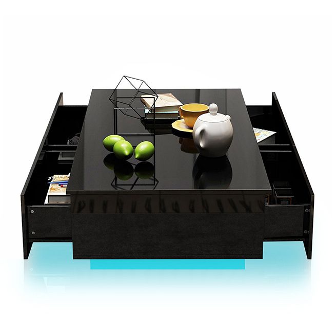 Modern LED Coffee Table Storage High Gloss Living Room Furniture 4 Drawers Black