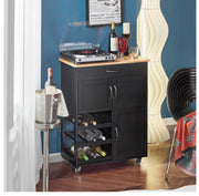 Compact Kitchen Trolley with 3-Bottle Wine Rack