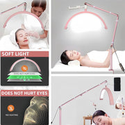 Led Half Moon Nail Desk Lamp,16inch Half Moon Lash Lamp for Lash Extensions,20W Eyelash Light Half Moon with 3 Color Dimmable,Beauty Desk Lamp with Phone Holder for Skincare Beauty Salon (Pink)