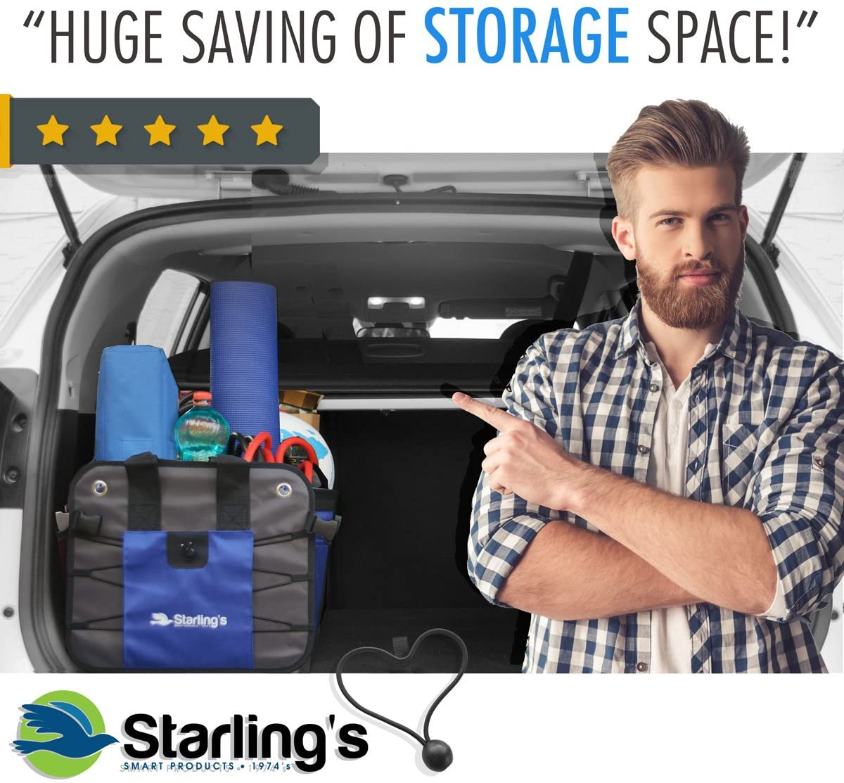 Car Trunk Organizer - Durable Storage SUV Cargo Organizer Adjustable, Blue