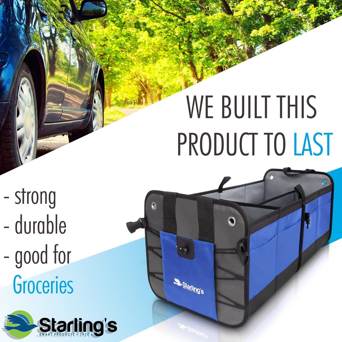 Car Trunk Organizer - Durable Storage SUV Cargo Organizer Adjustable, Blue