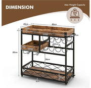 3-Tier Rolling Bar Cart with Removable Serving Tray