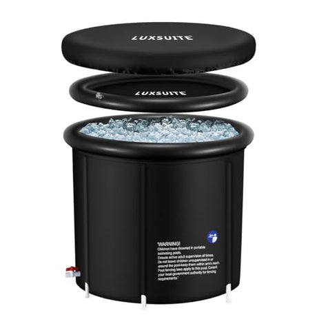 Portable Ice Bath Tub 300L Inflatable Hot Bathtub SPA Massage Athletes Cold Water Therapy Adult Soaking Folding Outdoor Plunge Large Black 80x71cm