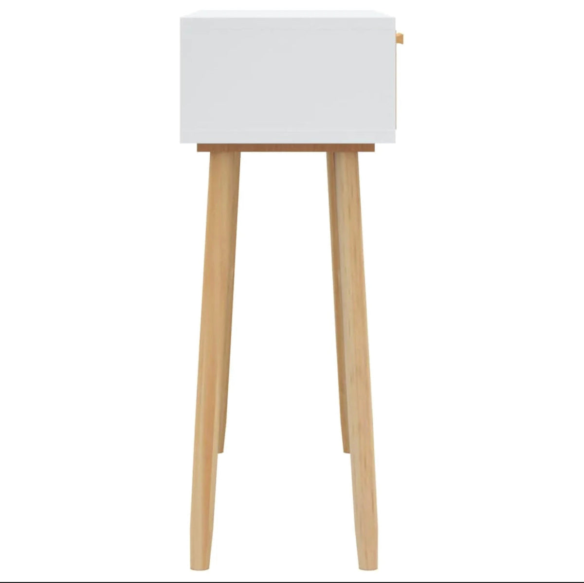 Solid Pine & Natural Rattan Console Table – White, 80 cm