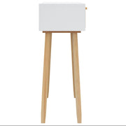 Solid Pine & Natural Rattan Console Table – White, 80 cm