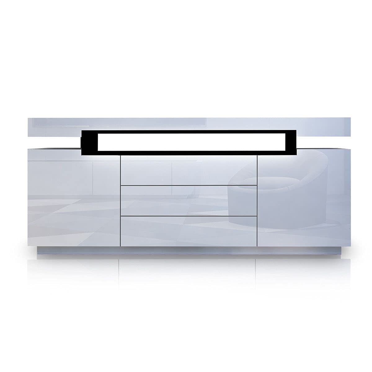 160 cm High-Gloss White Sideboard with 2 Doors & 3 Drawers
