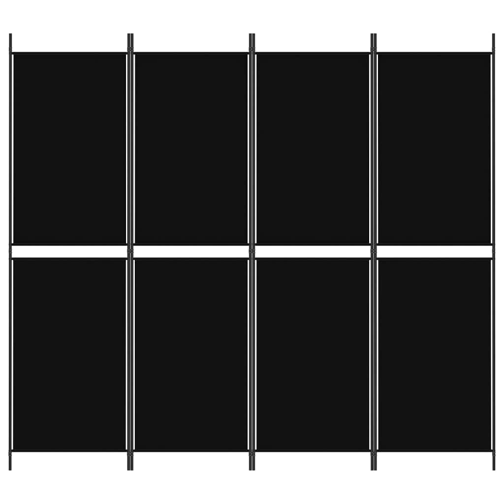 200 × 180 cm 4-Panel Black Fabric Room Divider