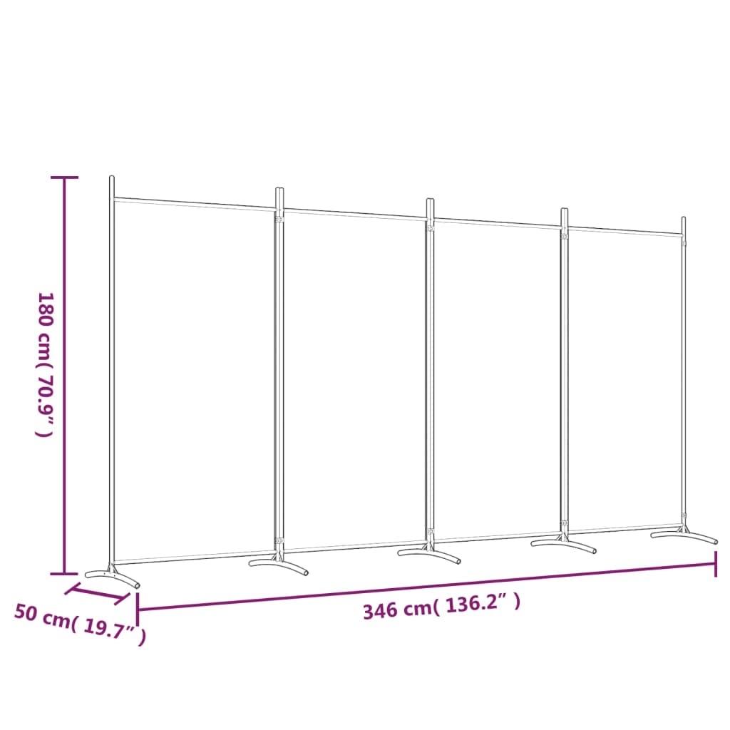346 × 180 cm 4-Panel Black Fabric Room Divider