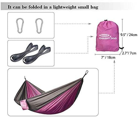 Road Hammock Single Camping Portable Parachute Hammock for Outdoor Hiking Travel Backpacking - 210D Nylon Taffeta Hammock Swing - Support 400lbs - 660lbs Ropes Carabiners Included