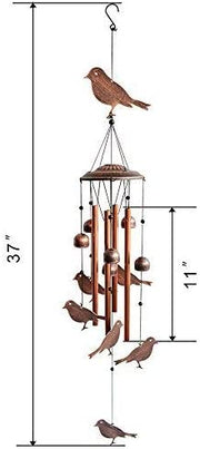 Bird Wind Chimes-4 Hollow Aluminum Tubes -Wind Bells and Birds-Wind Chime with S Hook for Indoor and Outdoor