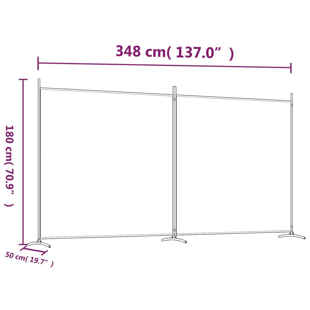 Black 2-Panel Fabric Room Divider – Approx. 348 × 180cm