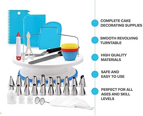 Cake Decorating Supplies,106 PCS Cake Decorating Tools Kit for Beginners,Kids and Cake Lovers, Brithday Cake Cookies Pastry Tools, With Cake Turntable, Cake Leveler & Slicer, Icing Spatula Smoother