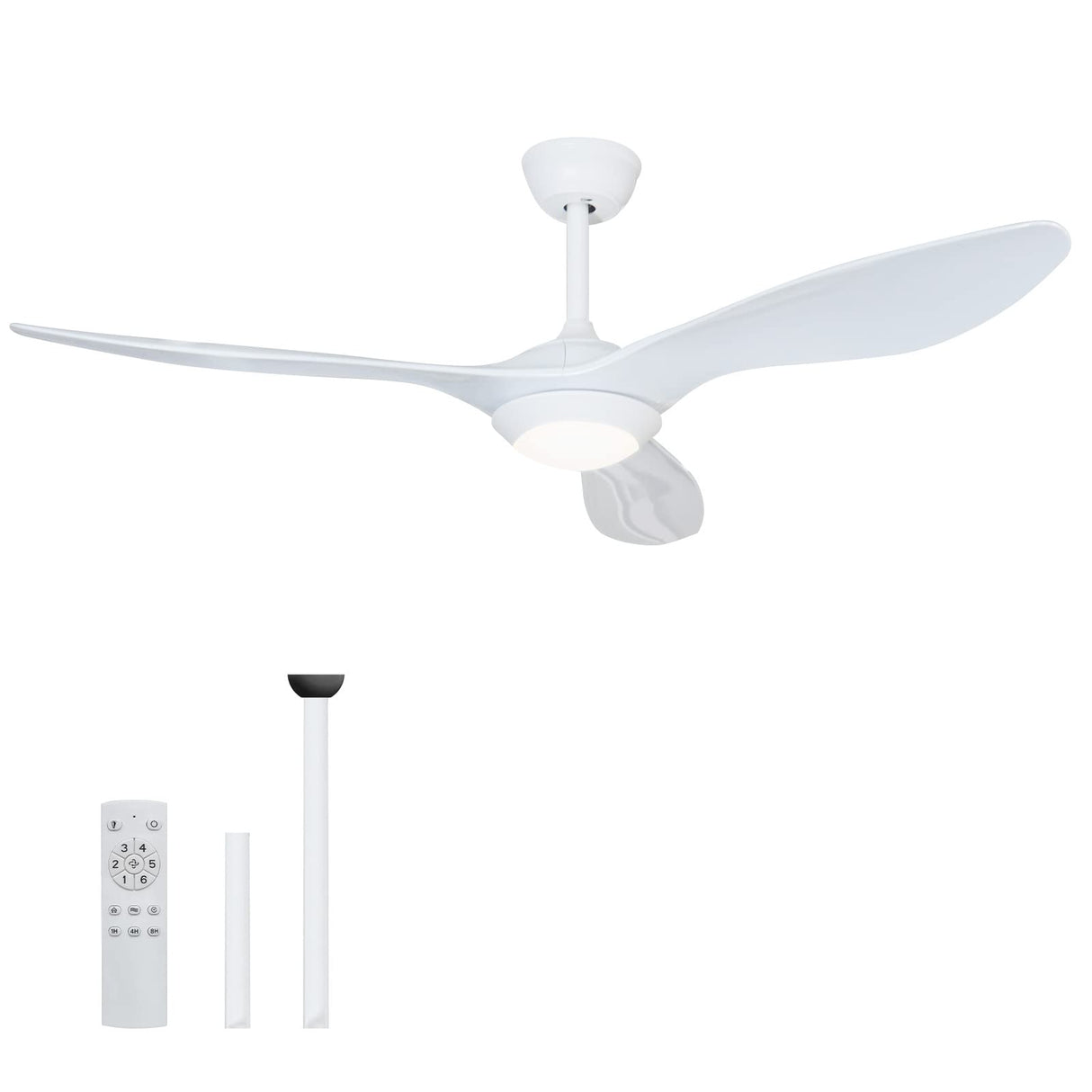 52inch Ceiling Fan with Lights Remote Control, Pure White, Silent Motor for Bedroom,Living Room, Office, Basement, Kitchen, Dining Room 3 Blades