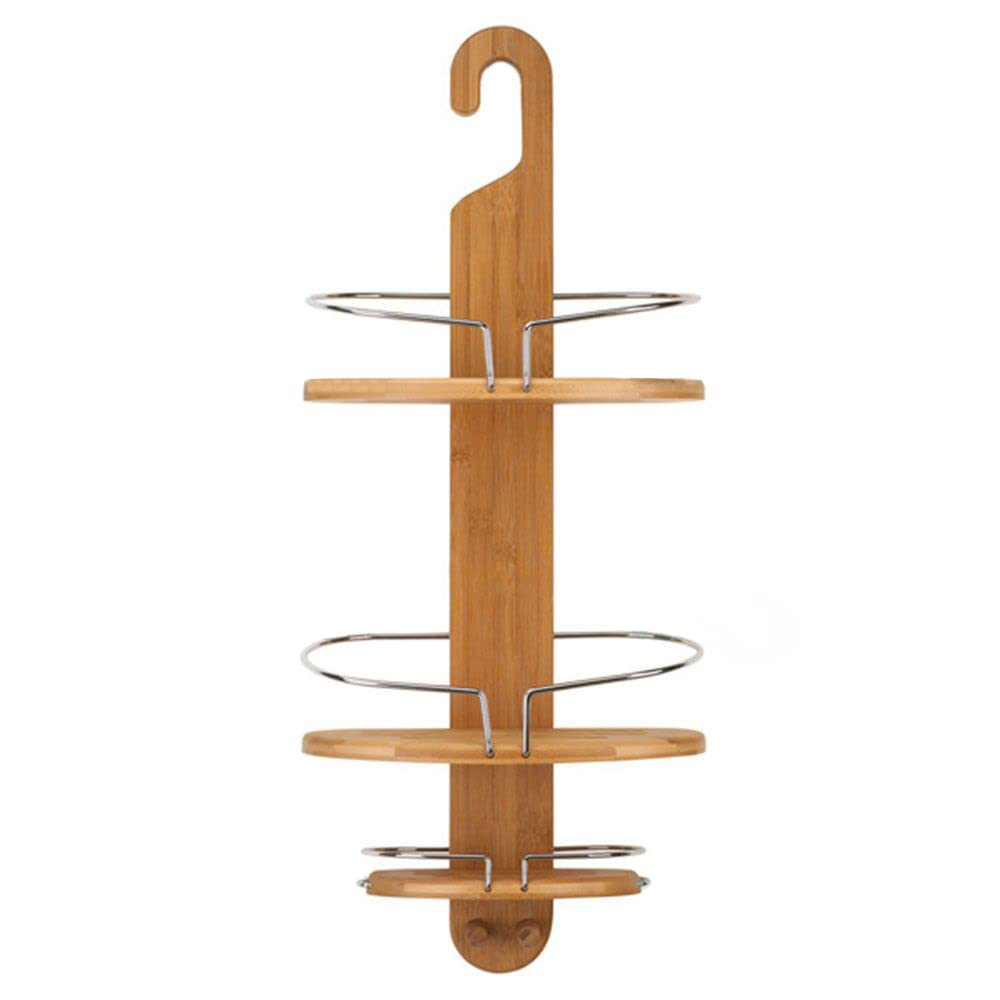Bathroom Bamboo Shower Caddy Stainless Steel with Hang Hook Shower Organiser