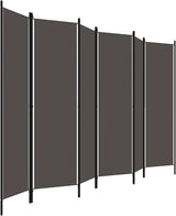 Freestanding 6-Panel Room Divider in Anthracite - Industrial, Modern Style Fabric Screen with Powder-Coated Iron Frame - 300x180 cm
