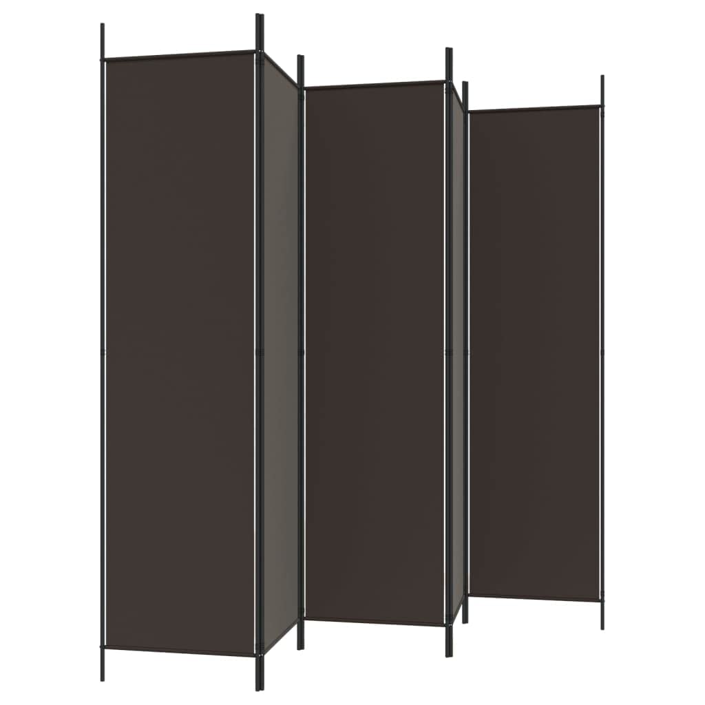 6-Panel Brown Fabric Folding Room Divider