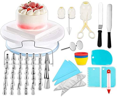 Cake Decorating Supplies,106 PCS Cake Decorating Tools Kit for Beginners,Kids and Cake Lovers, Brithday Cake Cookies Pastry Tools, With Cake Turntable, Cake Leveler & Slicer, Icing Spatula Smoother